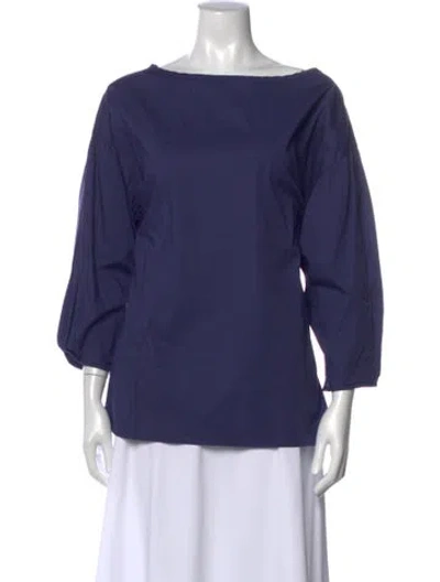 Pre-owned Alpha Studio Bateau Neckline Three-quarter Sleeve Top In Blue