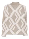 Alpha Studio Beige Knit Sweater With Geometric Pattern In Brown