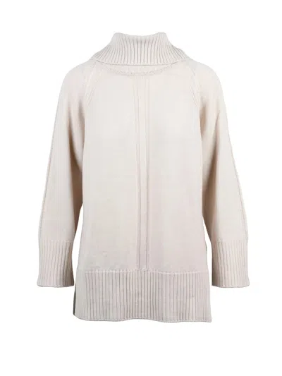 Alpha Studio Beige Turtleneck Sweater With Ribbed Detailing In Neutral
