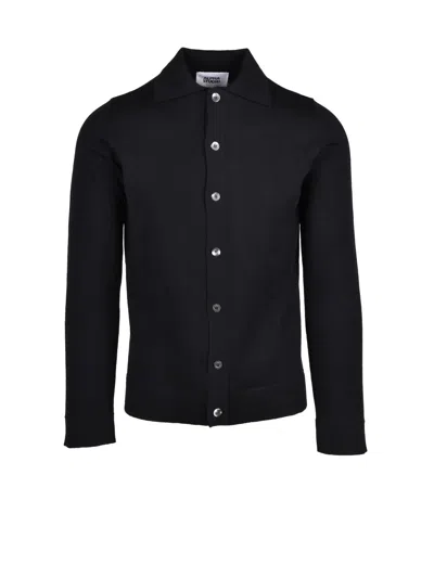 Alpha Studio Black Button-down Extrafine Merino Wool Shirt