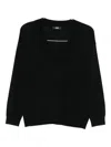 Alpha Studio Black V-neck Sweater In Silk-cashmere Blend In Black