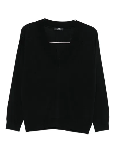 ALPHA STUDIO BLACK V-NECK SWEATER IN SILK-CASHMERE BLEND