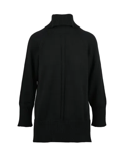 Alpha Studio Black Wool Turtleneck With High Ribbed Collar And Relaxed Fit