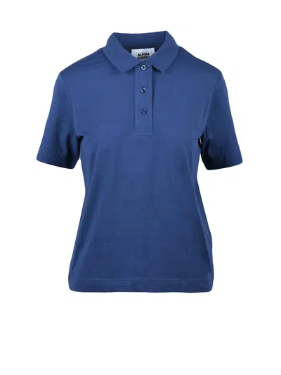 Alpha Studio Blue Cotton Elastane Stretch Polo Shirt
