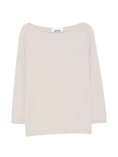 Alpha Studio Boat Neck Sweater In Neutral