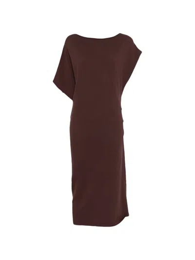 Alpha Studio Boat-neck Midi Dress In Brown