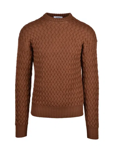 Alpha Studio Brown Cable Knit Sweater With Classic Crew Neck And Ribbed Details