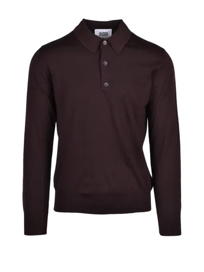 Alpha Studio Brown Extrafine Merino Wool Polo Shirt In Black