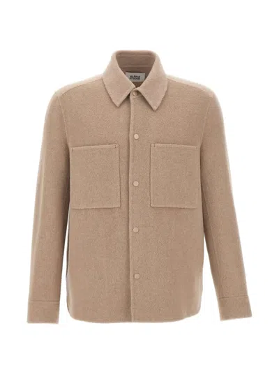 Alpha Studio Brushed-wool Overshirt In Brown