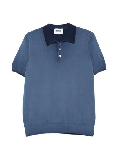 Alpha Studio Button Collar Polo Shirt In Blue