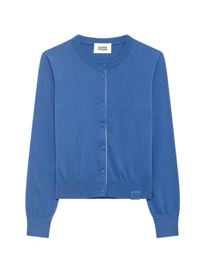 Alpha Studio Button Knitwear Cardigan In Blue