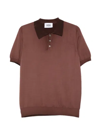 Alpha Studio Button Polo Shirt In Brown