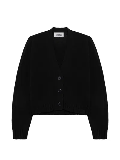 Alpha Studio Button V-neck Cardigan In Black