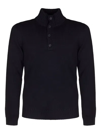 Alpha Studio Buttoned Funnel-neck Sweater In Blue