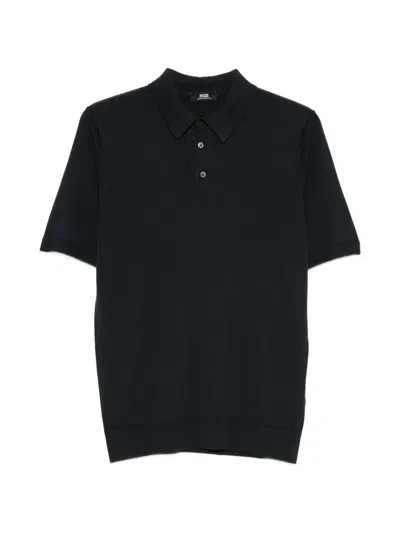Alpha Studio Buttoned Knit Polo Shirt In Blue