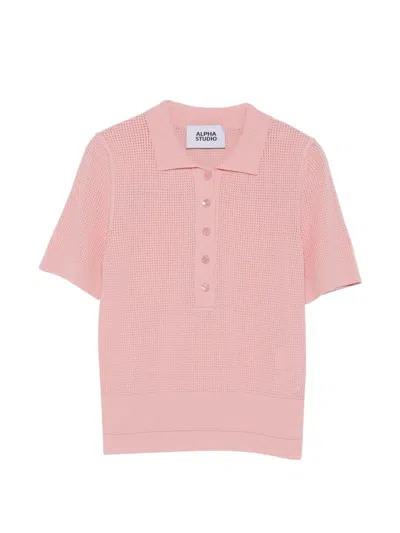 Alpha Studio Buttoned Knitted Polo Shirt In Pink