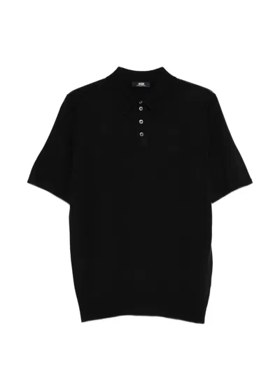 Alpha Studio Buttoned Short-sleeve Polo Shirt In Black