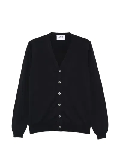 Alpha Studio Buttoned V-neck Cardigan In Black