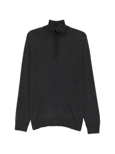 Alpha Studio Button-fastening High-neck Sweater In Black