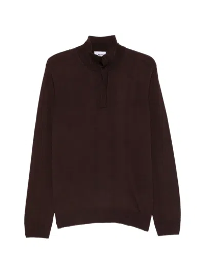 Alpha Studio Button-fastening High-neck Sweater In Brown