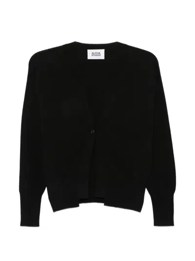 Alpha Studio Button-fastening Long-sleeve Cardigan In Black