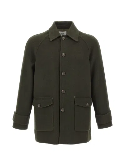 Alpha Studio Button-front Raglan-sleeve Coat In Green