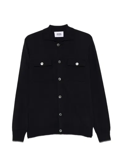 Alpha Studio Button-up Chest-pocket Shirt In Black