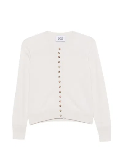 Alpha Studio Button-up Knitted Cardigan In White