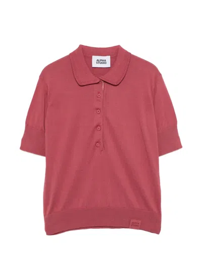 Alpha Studio Button-up Polo Top In Pink
