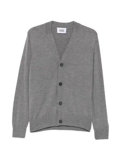 Alpha Studio Button-up V-neck Cardigan In Gray