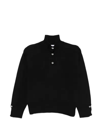 Alpha Studio Button-up Wool Sweater In Black
