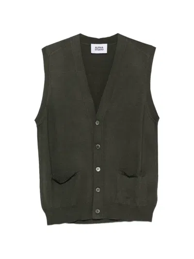 Alpha Studio Button-up Wool Waistcoat In Green