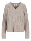 Alpha Studio Cable-knit V-neck Sweater In Gray