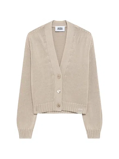 Alpha Studio Cable-knit Button Cardigan In Neutral