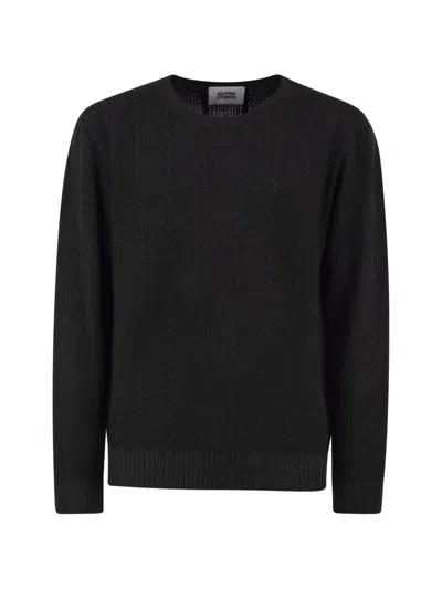 Alpha Studio Cable-knit Merino Wool Sweater In Black