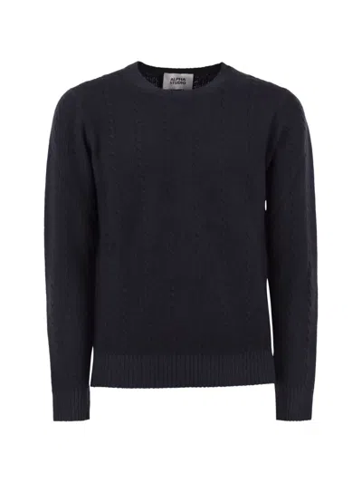 Alpha Studio Cable-knit Merino Wool Sweater In Blue