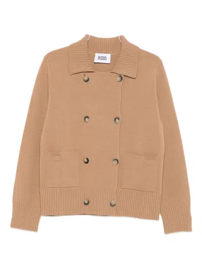 ALPHA STUDIO CAMEL JACKET WITH DOUBLE-BREASTED FASTENING