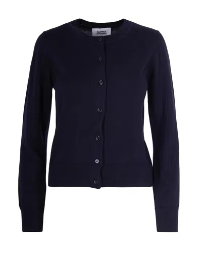 ALPHA STUDIO CARDIGAN IN LANA MERINO BLU NOTTE