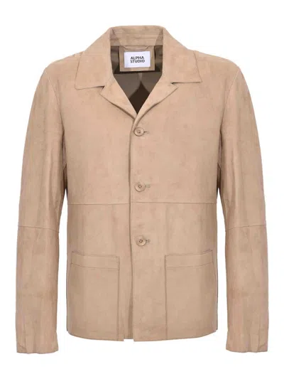 Alpha Studio Suede Leather Jacket In Brown