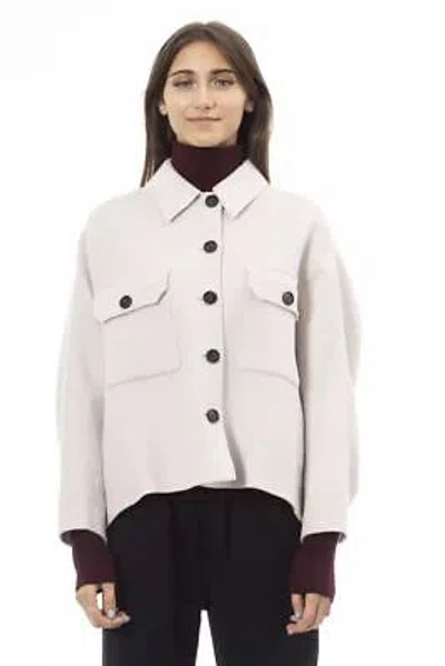 Pre-owned Alpha Studio Chic Woolen White Shirt Jacket