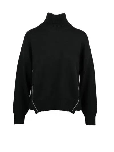 Alpha Studio Classic Black Turtleneck Sweater In Extrafine Merino Wool