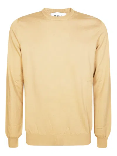 Alpha Studio Classic Crew Neck Long Sleeve T-shirt In Gold