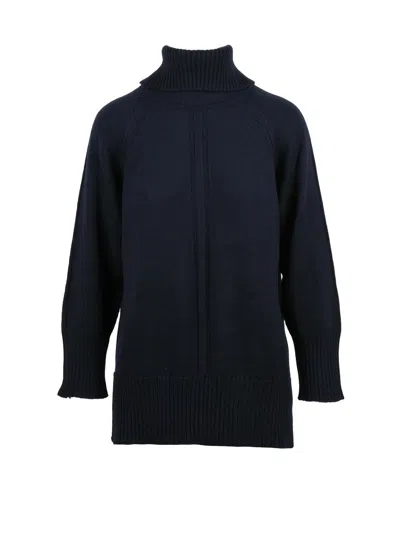Alpha Studio Classic High-neck Turtleneck Sweater With Vertical Knit Detailing In Blue