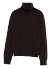 Alpha Studio Classic Turtleneck Sweater In Rich Brown Merino Wool In Black