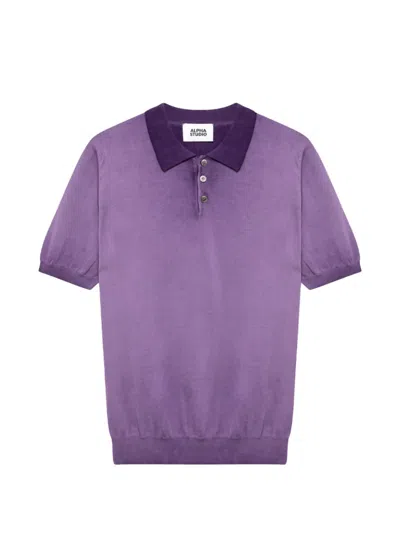Alpha Studio Contrast Polo Shirt In Purple
