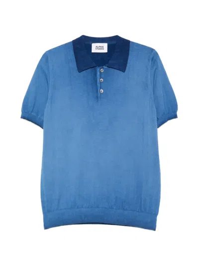 Alpha Studio Contrast-collar Polo Shirt In Blue