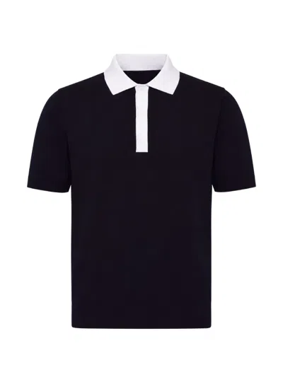 Alpha Studio Contrast-collar Short-sleeve Polo Shirt In Blue