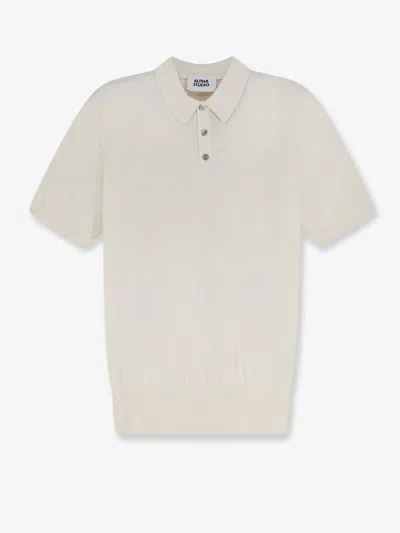 Alpha Studio Cotton And Silk Blend Polo Shirt In White