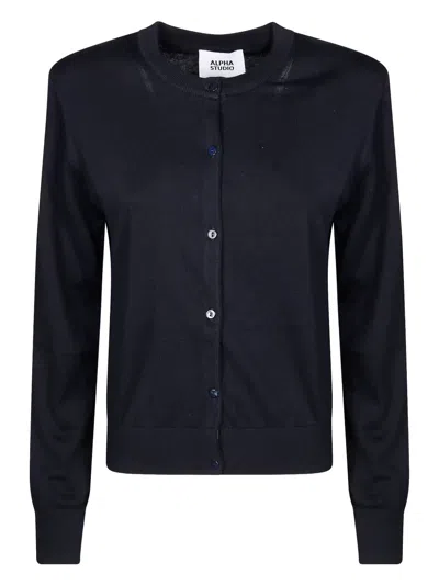 Alpha Studio Cotton Cardigan In Blue
