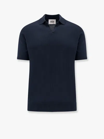 Alpha Studio Cotton Crepe Polo Shirt